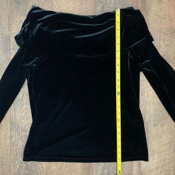 Talbots Black Velvet Off the Shoulder Stretch Top Petite PS Romantic Mob‎ Wife - Picture 5 of 7